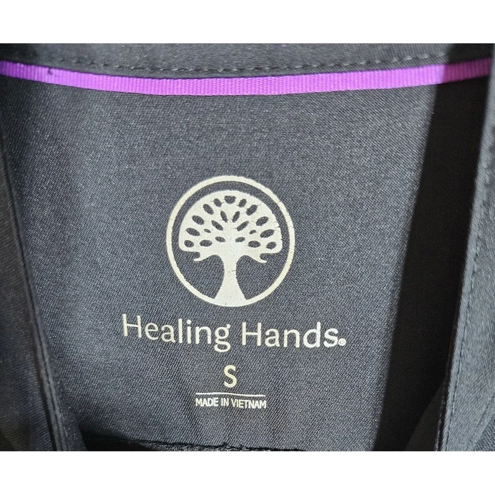 Healing Hands Zip Front Scrub Jacket Womens Size Small Black Pockets Long Sleeve